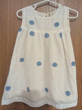 Sleeveless Polka Dot 100% Cotton Lined Summer Dress Blue/Cream Chakra Design- 2T